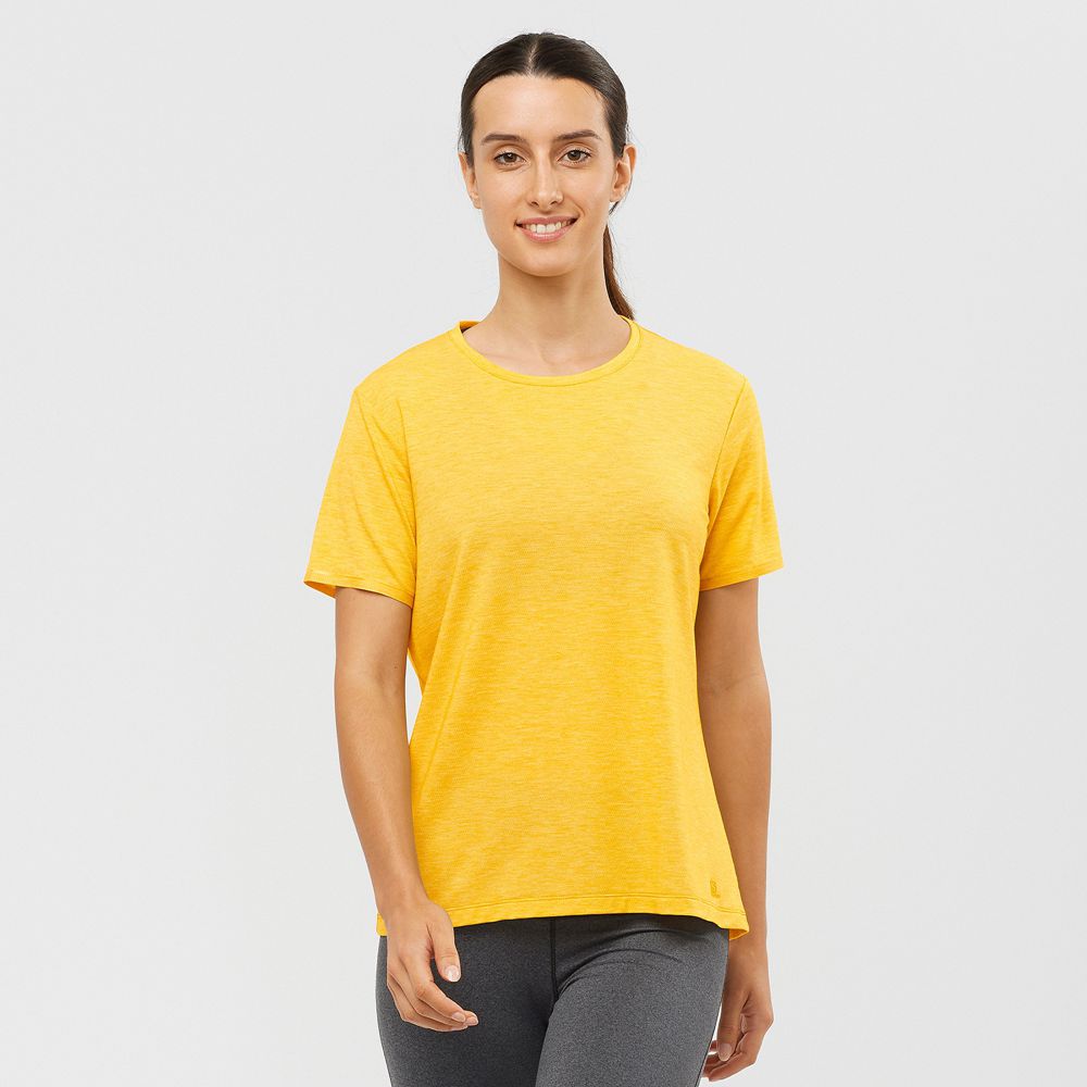 SALOMON ESSENTIAL TENCEL Philippines - Women's Tee Shirts - Yellow | 730291-ZQN